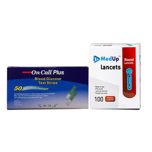 MedUp 100 Round Lancet Needles with On Call Plus Glucose Test Strips (Individually Packed)