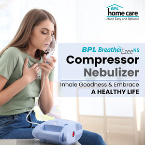 BPL Medical Technologies Breath Ezee N5 Low Noise Compressor BPL Nebuliser Machine Kit for Child and Adult, Portable Nebulizer