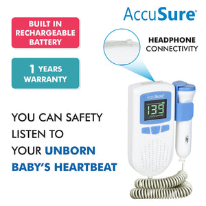 AccuSure Fetal Doppler for Doctors and Mothers Fetal Heart Rate Monitor with USB Charging and LCD Display