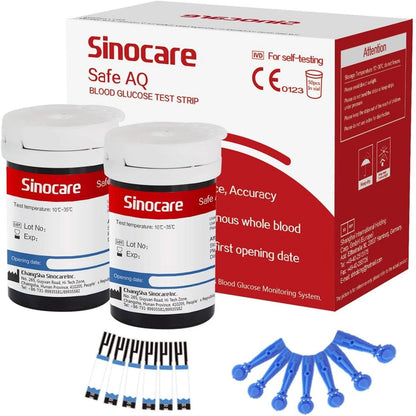 SINOCARE SAFE AQ Blood Glucose Test STRIPS, Box of 50 | Works with SAFE AQ GLUCOMETER ONLY | Lancets not included | Blood Glucose Monitor Strips, Pack of 50