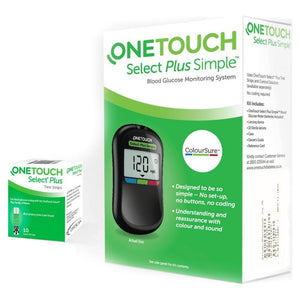 OneTouch Select Plus Simple Glucometer - Free 10 test strips, Lancing Device, 10 Lancets