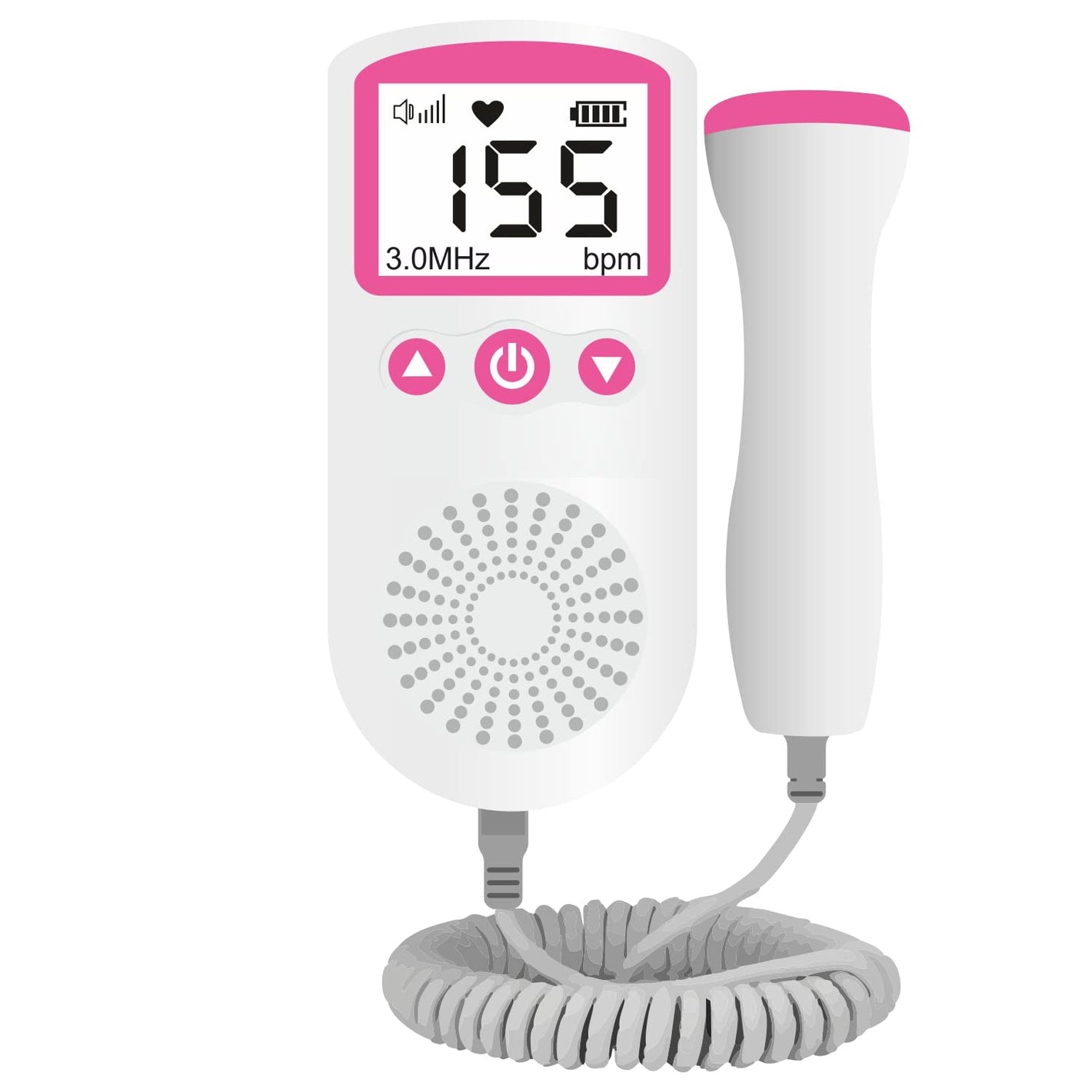 AccuSure Fetal Doppler Heart Rate Monitor, Headphone Jack Built in Speaker - (White and Pink).