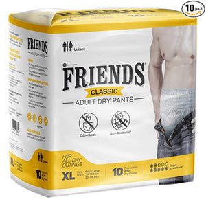 Friends Classic Adult Pant style diapers - (Pack of 10- Extra large size) Odour lock technology